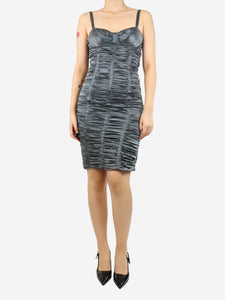 Burberry Slate grey ruched mini dress - size UK 8