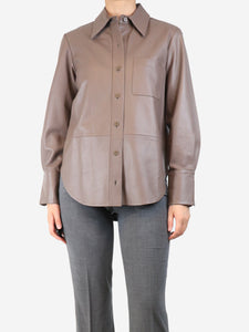 Equipment Femme Brown lambskin leather buttoned shirt - size S