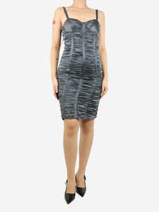 Burberry Slate grey ruched mini dress - size UK 8