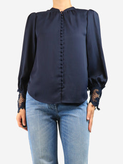 Navy lace cuff blouse - size S
