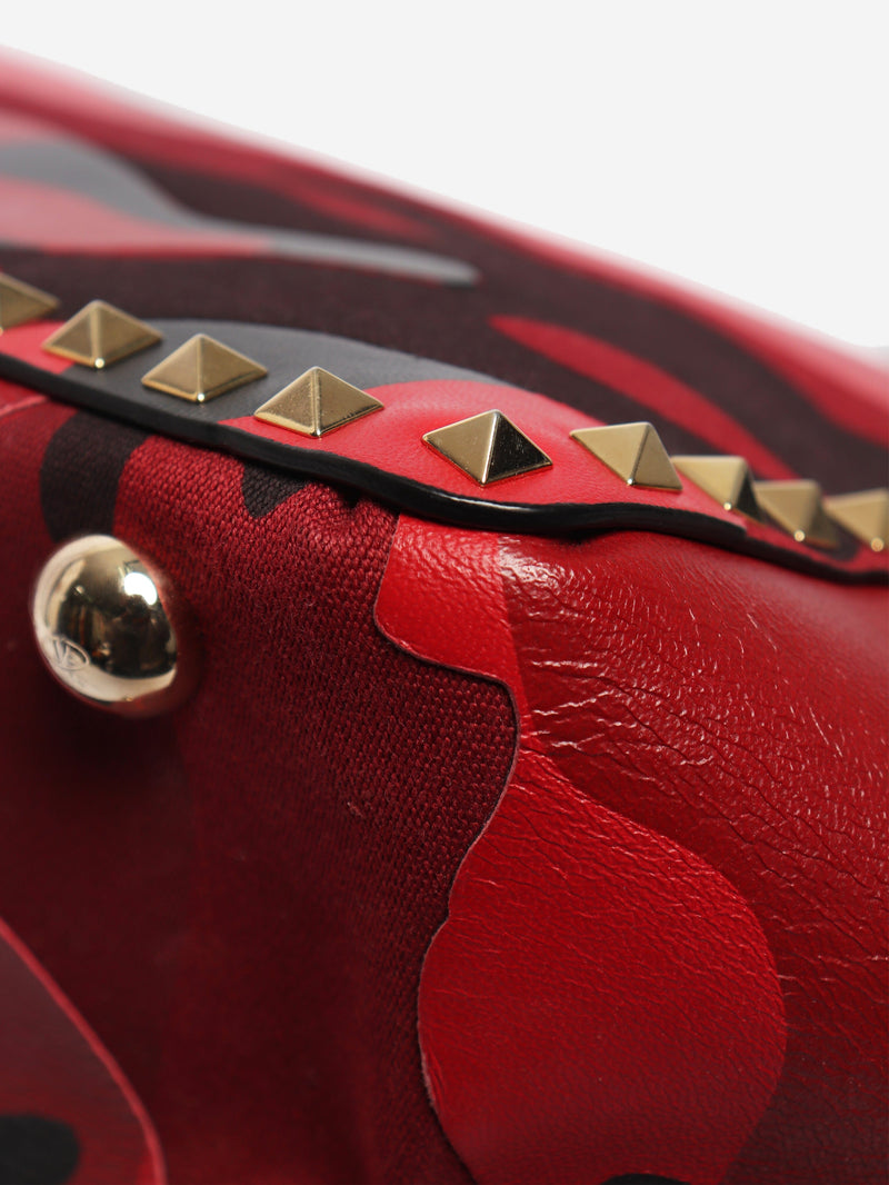 Red camouflage leather and canvas Rockstud tote bag Tote Bags Valentino 