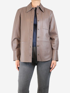 Equipment Femme Brown lambskin leather buttoned shirt - size S