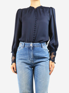 Navy lace cuff blouse - size S