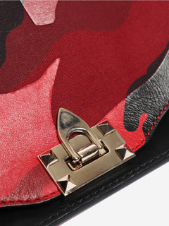Red camouflage leather and canvas Rockstud tote bag Tote Bags Valentino 