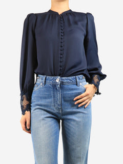 Navy lace cuff blouse - size S