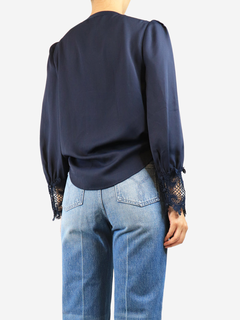 Navy lace cuff blouse - size S