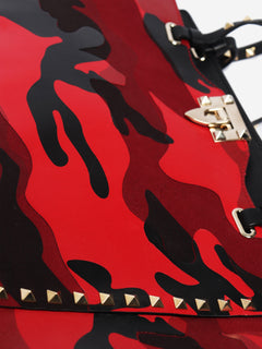 Red camouflage leather and canvas Rockstud tote bag Tote Bags Valentino 