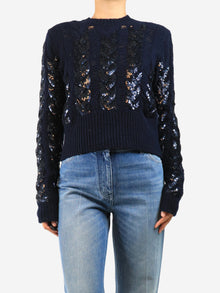 Navy sequined cable-knit sweater - size M Knitwear Emilio Pucci 