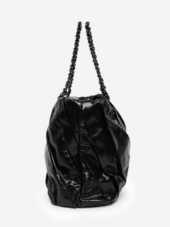 Black glazed leather pleated chain tote bag Shoulder bags Chanel 