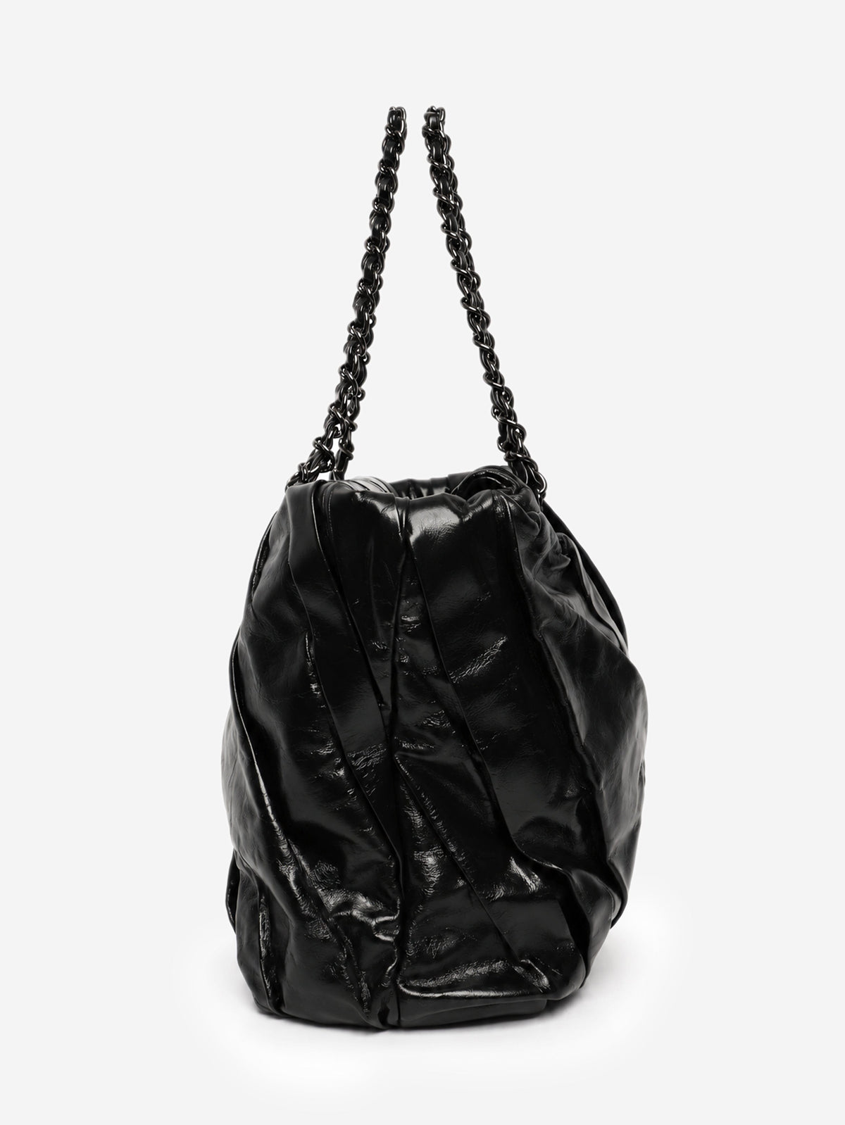 Black glazed leather pleated chain tote bag Shoulder bags Chanel 