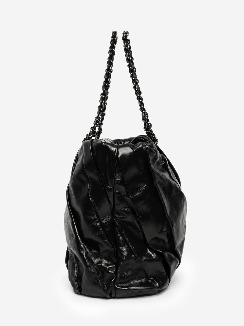 Black glazed leather pleated chain tote bag Shoulder bags Chanel 