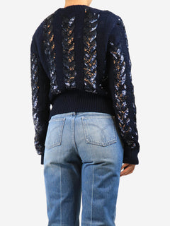 Navy sequined cable-knit sweater - size M