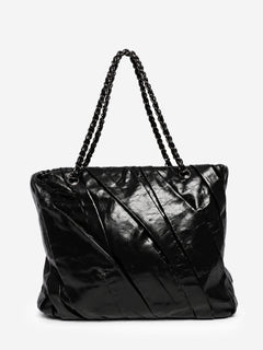 Black glazed leather pleated chain tote bag Shoulder bags Chanel 