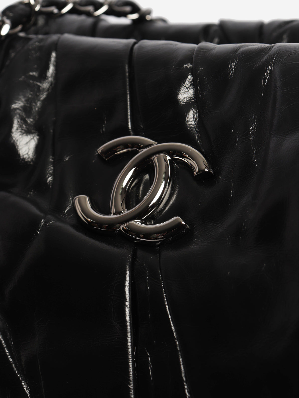 Black glazed leather pleated chain tote bag Shoulder bags Chanel 