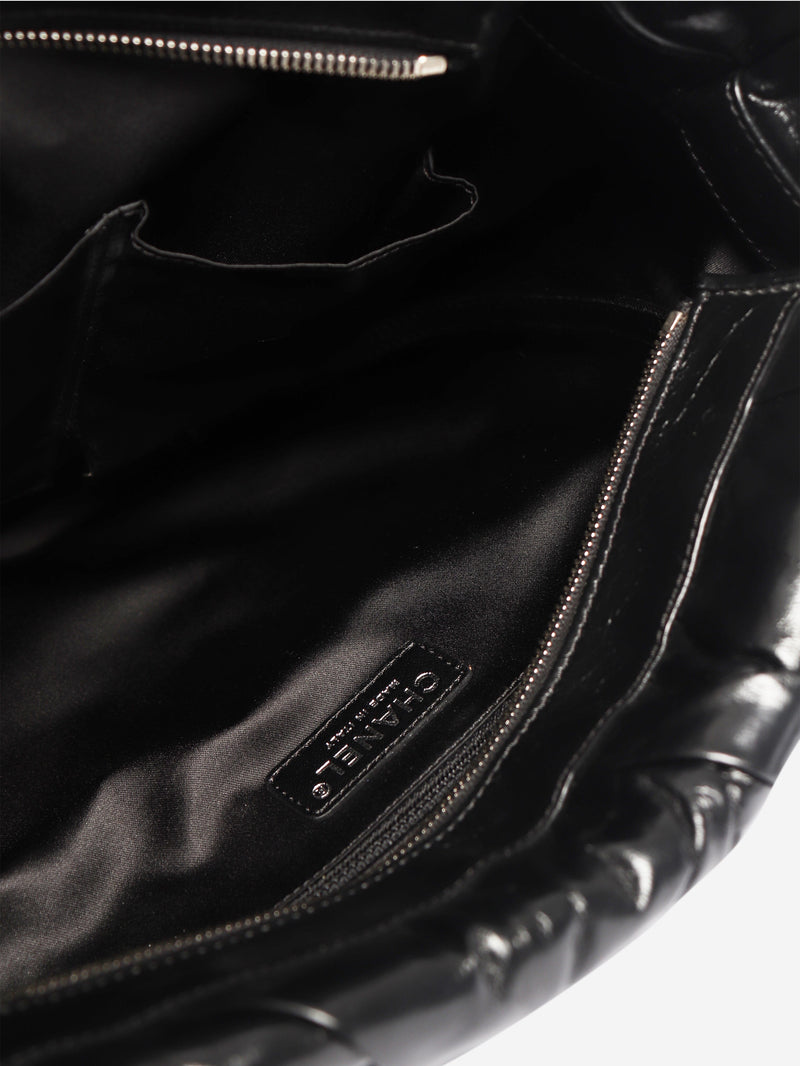 Black glazed leather pleated chain tote bag Shoulder bags Chanel 