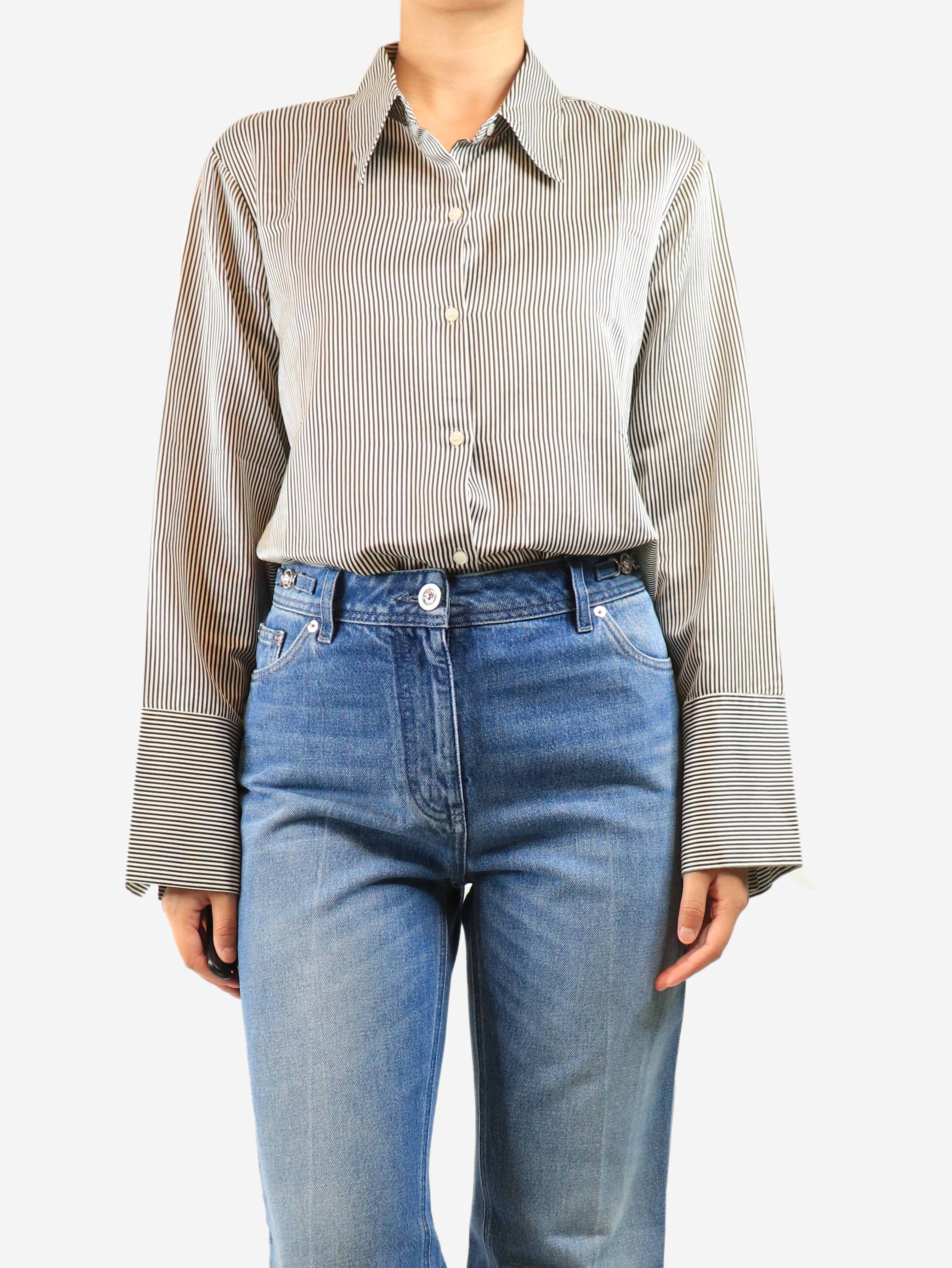 Black striped button-up shirt - size S