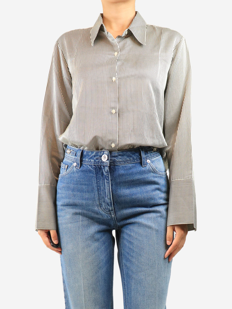 Black striped button-up shirt - size S