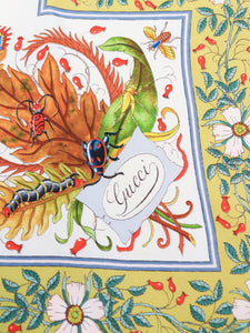 Gucci Green bugs floral silk scarf