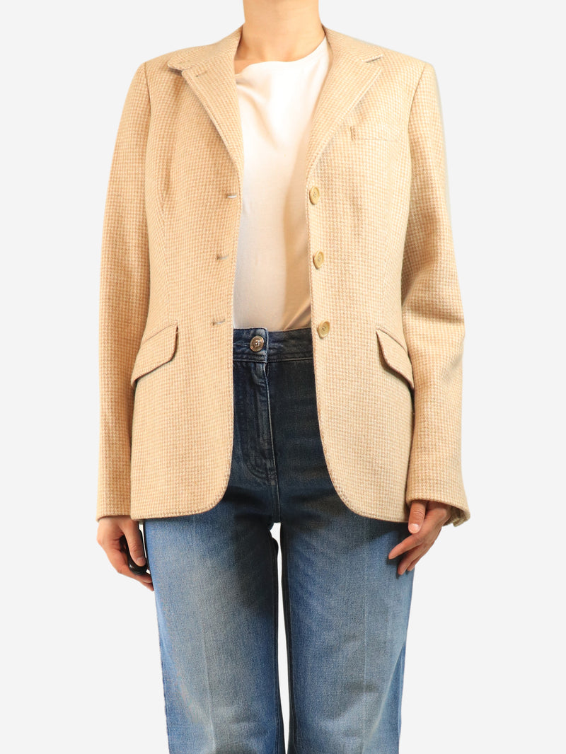 Tan and white houndstooth blazer - size UK 14