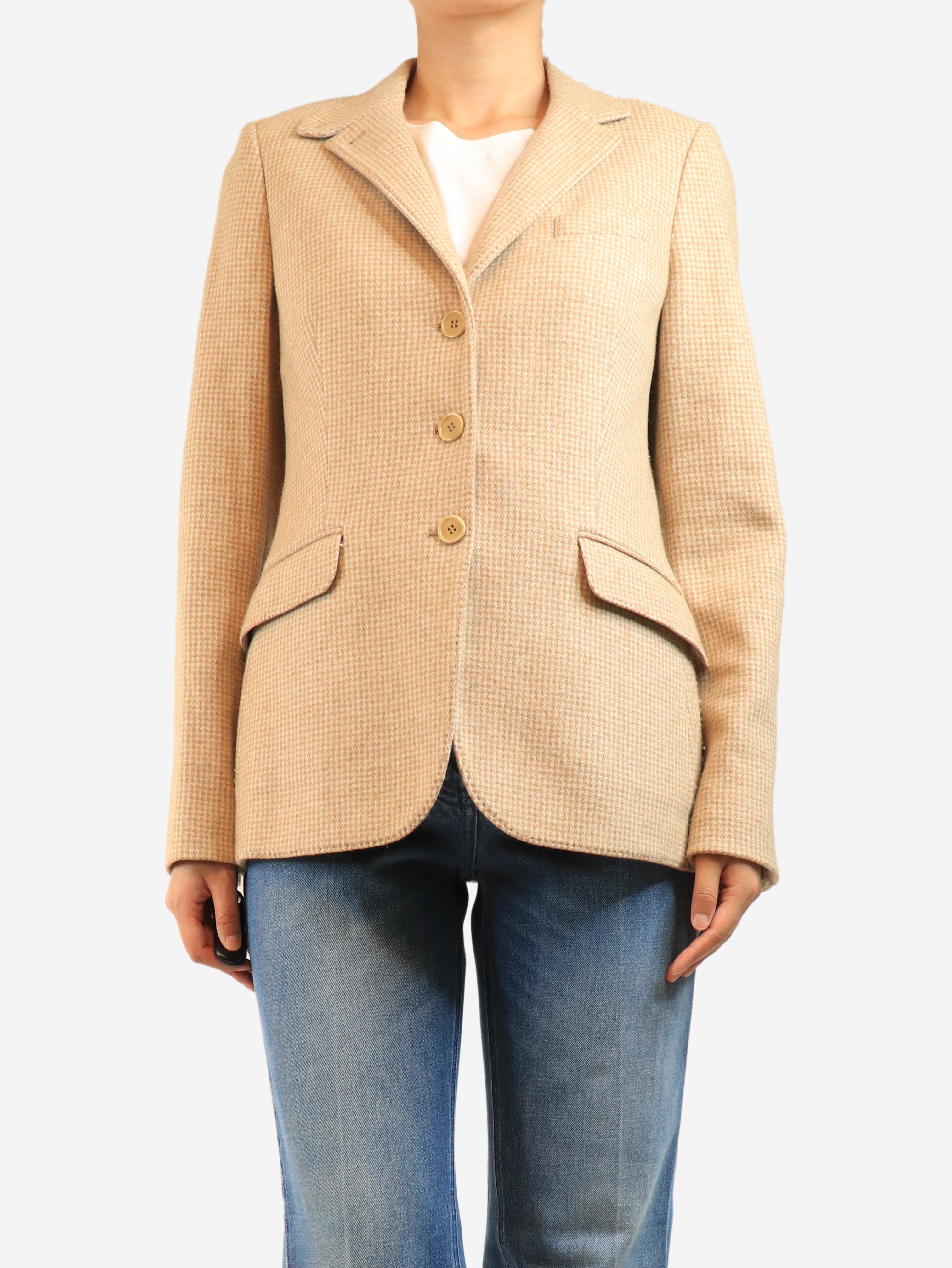 Tan and white houndstooth blazer - size UK 14