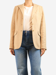 Tan and white houndstooth blazer - size UK 14