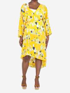 Diane Von Furstenberg Yellow Eloise floral wrap midi dress - size L