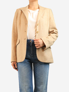 Tan and white houndstooth blazer - size UK 14