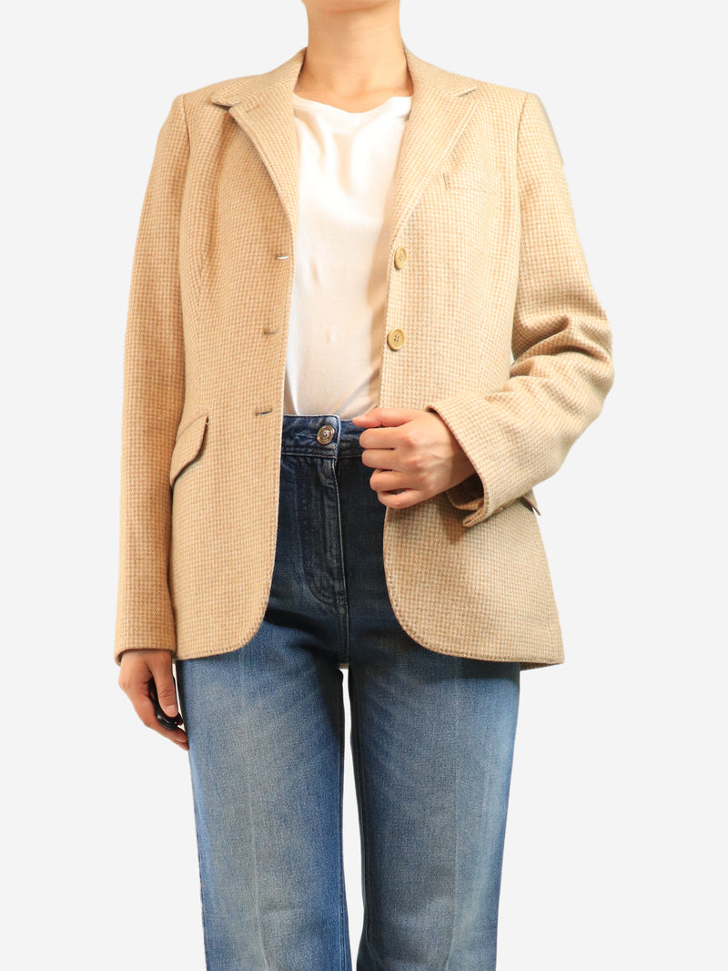 Tan and white houndstooth blazer - size UK 14