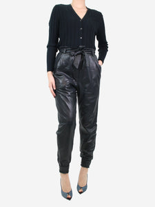 Munthe Black belted leather trousers - size UK 6