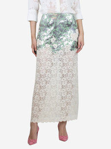 Paco Rabanne Multicolour metal and floral lace midi skirt - size UK 8