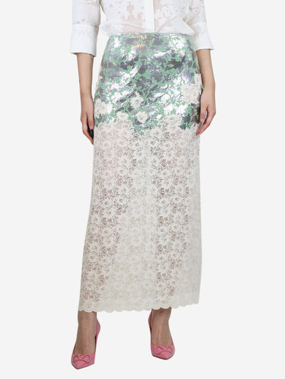 Multicolour metal and floral lace midi skirt - size UK 8 Skirts Paco Rabanne 