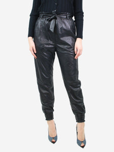 Munthe Black belted leather trousers - size UK 6
