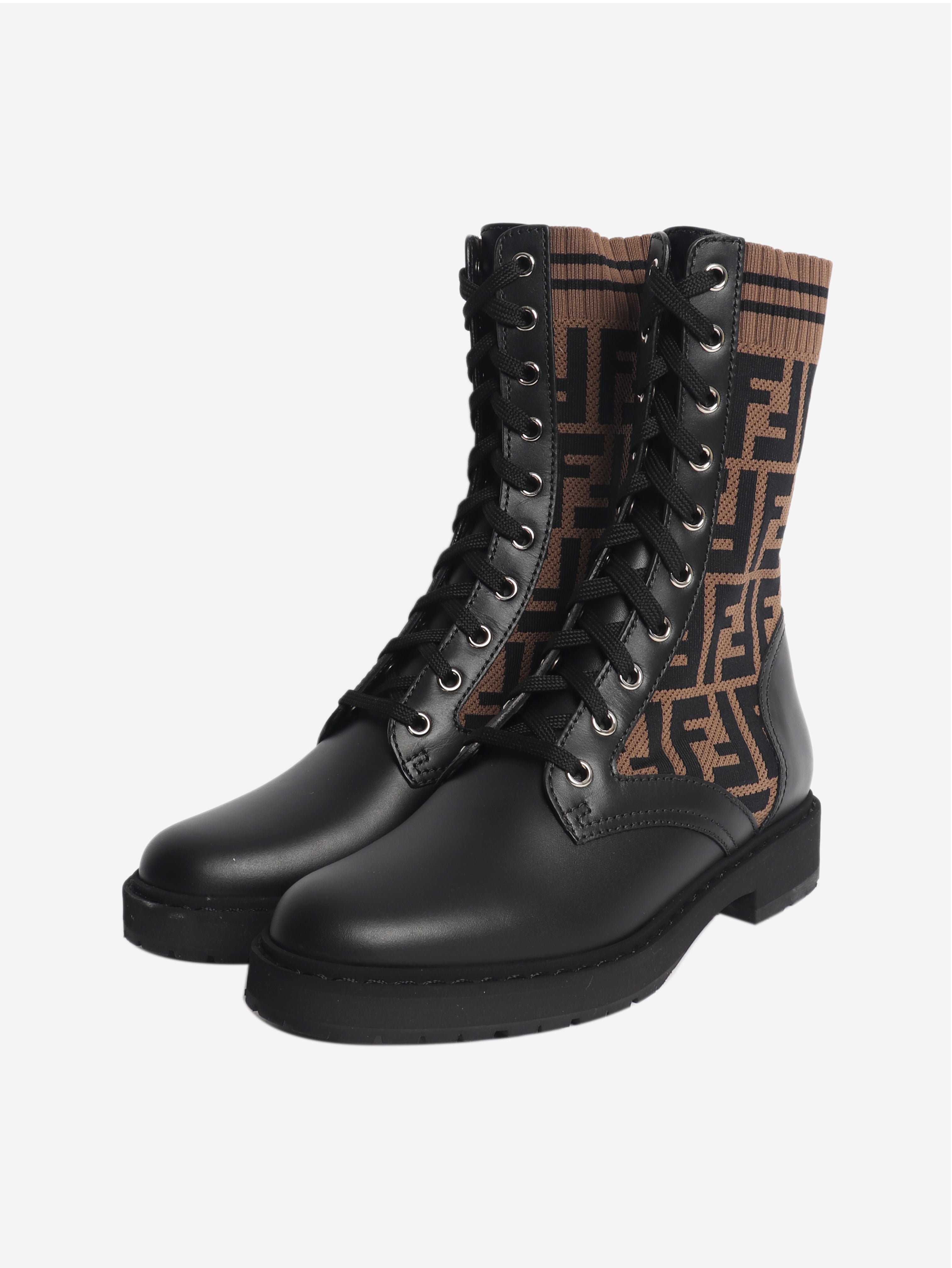 Black and brown Zucca printed boots - size EU 36.5 (UK 3.5)