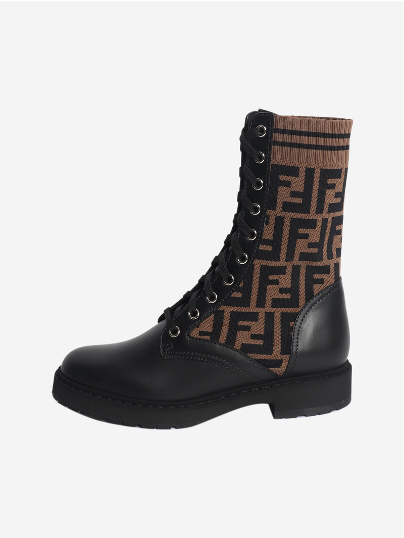 Black and brown Zucca printed boots - size EU 36.5 (UK 3.5)