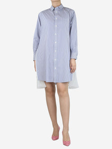 Sacai Blue striped poplin and pleated crepe de chine mini shirt dress - size UK 8