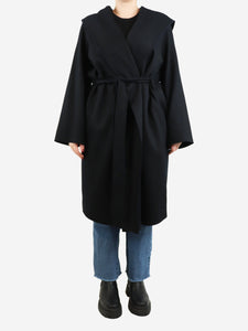 The Row Black belted hooded wool coat - size L