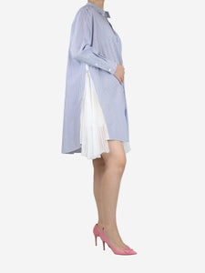 Sacai Blue striped poplin and pleated crepe de chine mini shirt dress - size UK 8