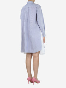 Sacai Blue striped poplin and pleated crepe de chine mini shirt dress - size UK 8