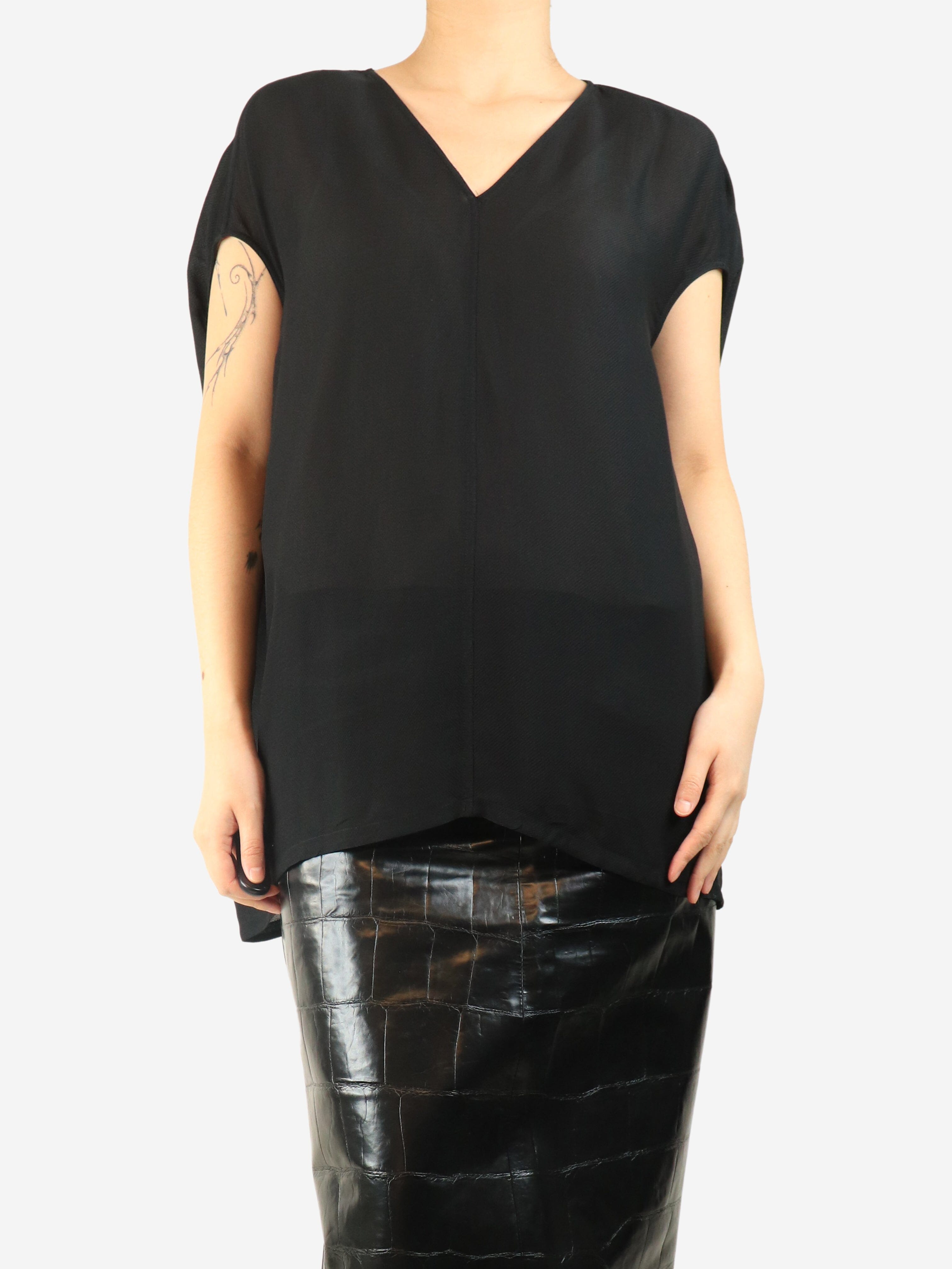 Black mesh v-neck top - size UK 10 Tops Rick Owens 