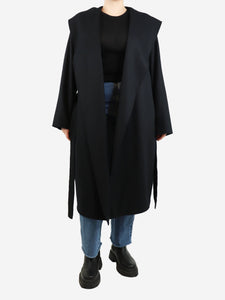 The Row Black belted hooded wool coat - size L