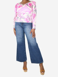 Emilio Pucci Pink padded-shoulder silk patterned top - size UK 14