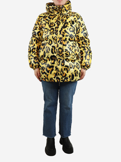 Yellow leopard print hooded puffer jacket - size UK 12 Coats & Jackets Moncler Genius 