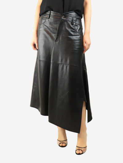 Black aymmetric leather midi skirt - size UK 12 Skirts Loewe 
