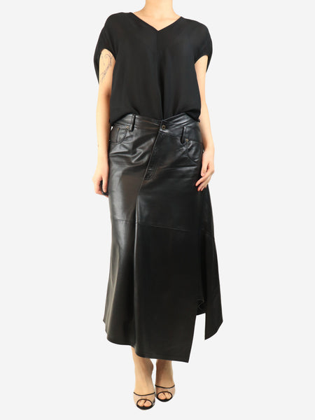 Black aymmetric leather midi skirt - size UK 12 alternate image
