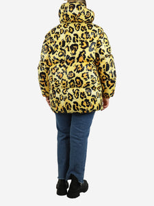 Moncler Genius Yellow leopard print hooded puffer jacket - size UK 12