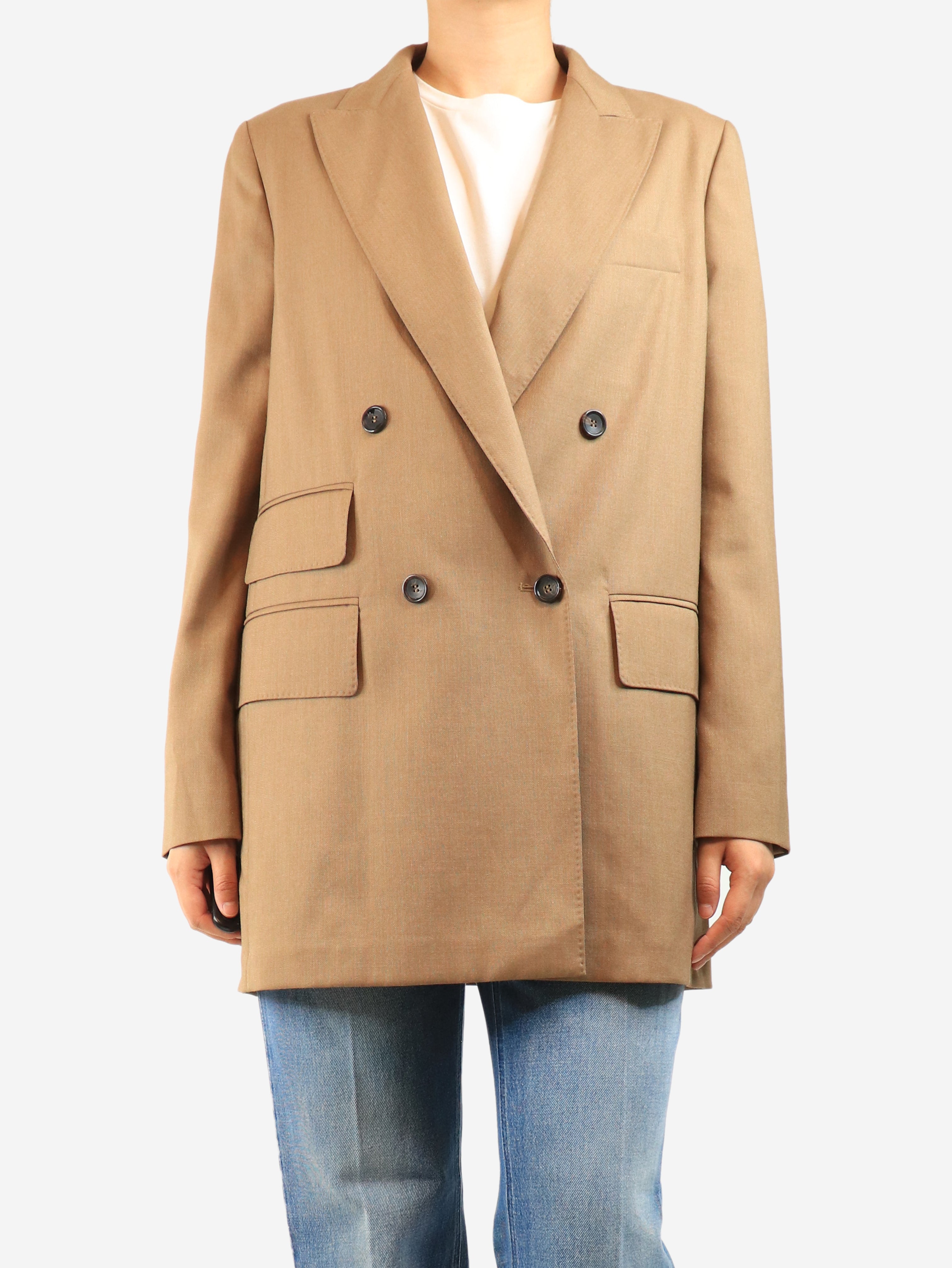 Brown double breasted lightweight blazer - size UK 14