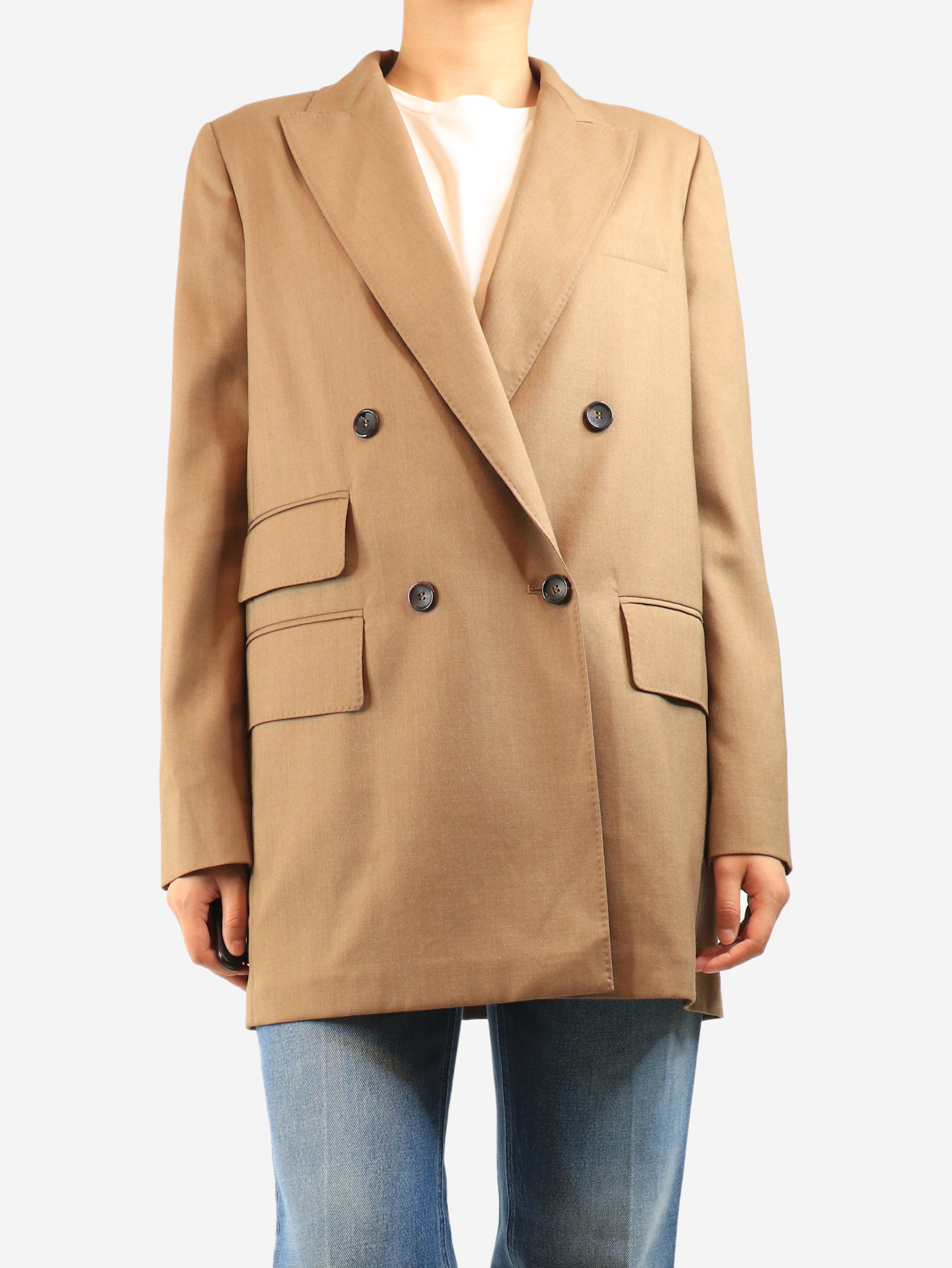 Brown double breasted lightweight blazer - size UK 14
