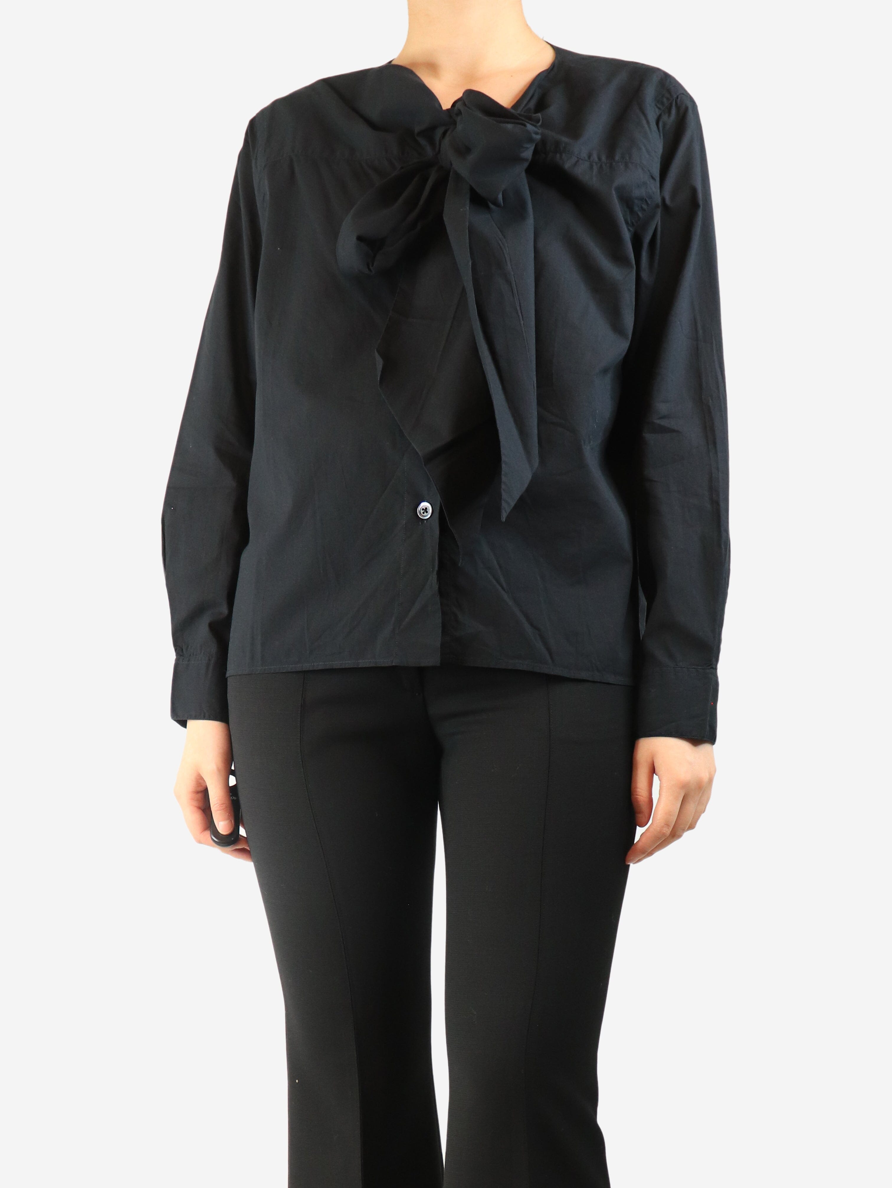 Black cotton neck-tie shirt - size UK 14 Tops Margaret Howell 