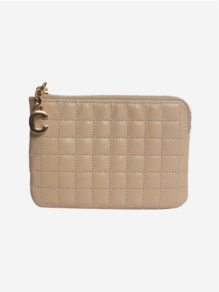 Beige quilted leather card holder product image