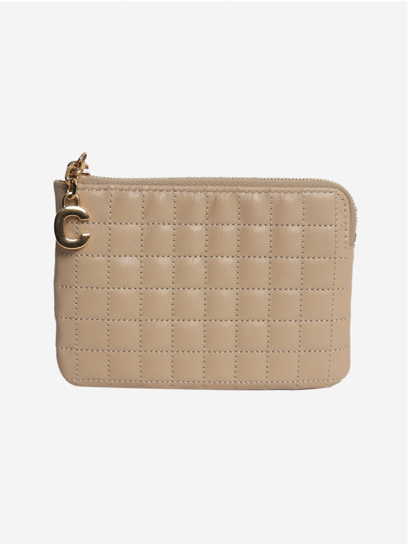 Beige quilted leather card holder